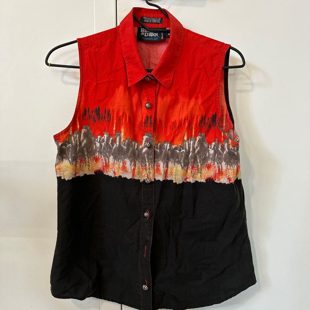Bold Red and Black Sleeveless Top by Brooks and Dunn
